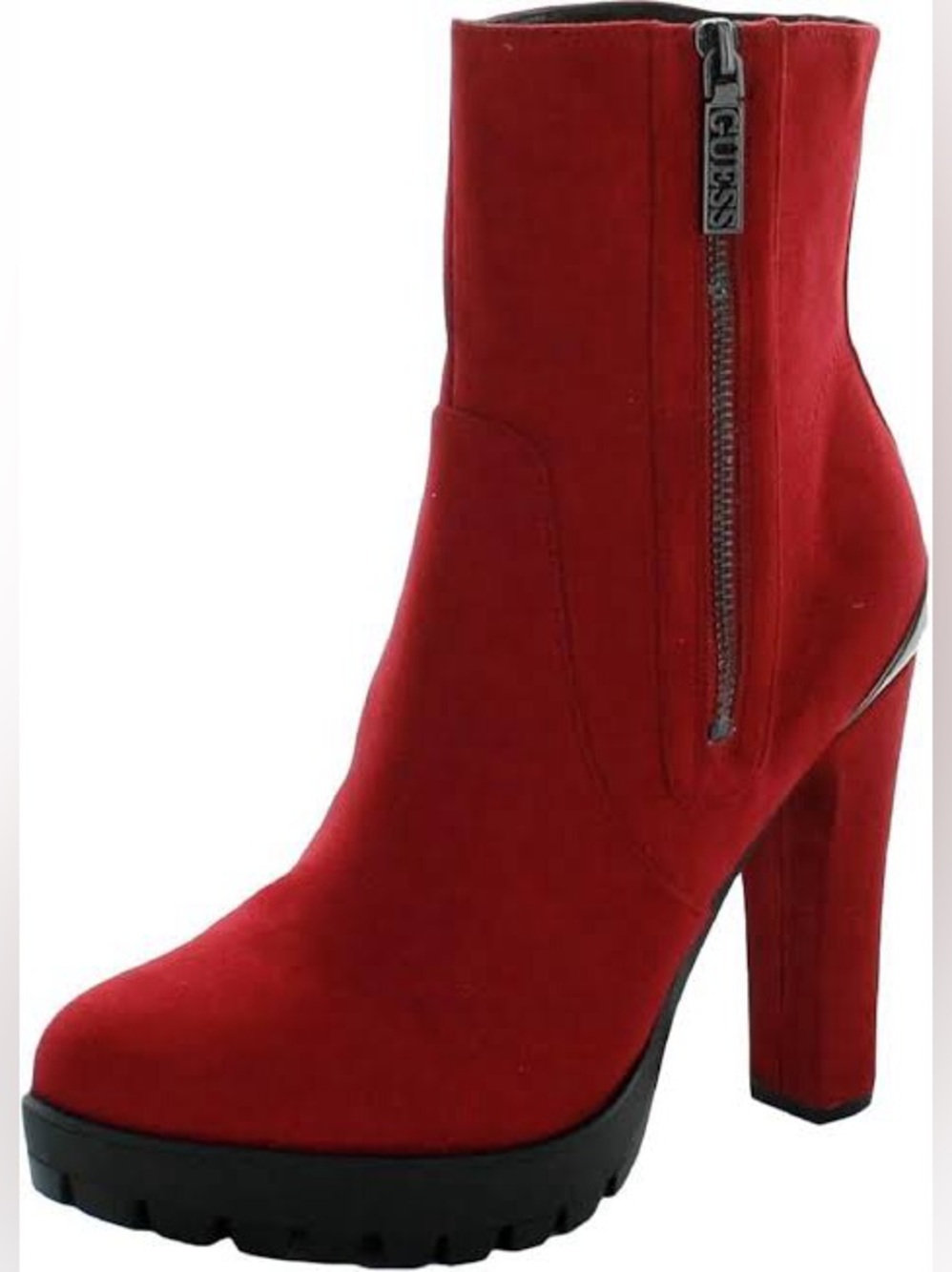 GUESS Red Suede Platform Block Heel Ankle Boots